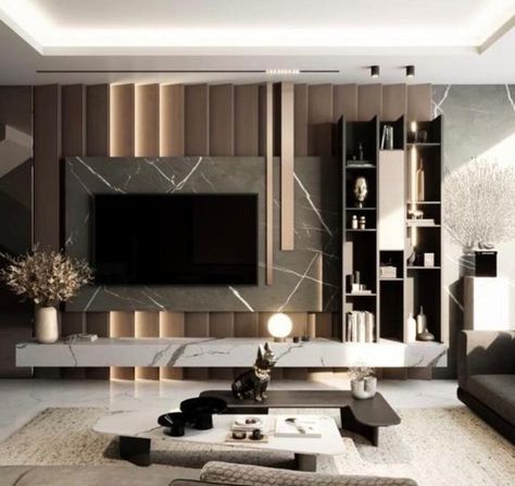 Hotel Room Tv Wall Design, Tv Unit Wall Panelling Design, Tv Unit Design Modern Luxury, Tv Panel Design Modern Luxury, Tv Wall Unit Ideas, Wall Unit Ideas, Hall Unit, Lcd Unit, Credenza Tv