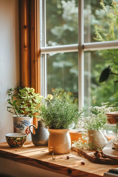 15 Easy Ideas for Kitchen Window Sills That Are Stylish Kitchen Window Ledge Decor Over Sink, Herbs On Window Sill, Wide Window Sill Ideas, Quartz Window Sill, Kitchen Window Sill Ideas, Plants Windowsill, Plants On Window Sill, Kitchen Window Plants, Window Ledge Decor