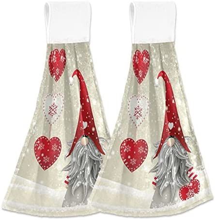 Lovely Gnome Heart Hanging Kitchen Towel with Loop 2 Pack Happy Valentines Day Hand Towels Soft Microfiber Coral Velvet Tie Towel Decor for Bathroom Oven Absorbent Washcloth Bathroom Farmhouse, Decor For Bathroom, Hanging Kitchen Towel, Velvet Tie, Towel Decor, Hand Towels Bathroom, Christmas Hanging, Hanging Towels, Soft Corals