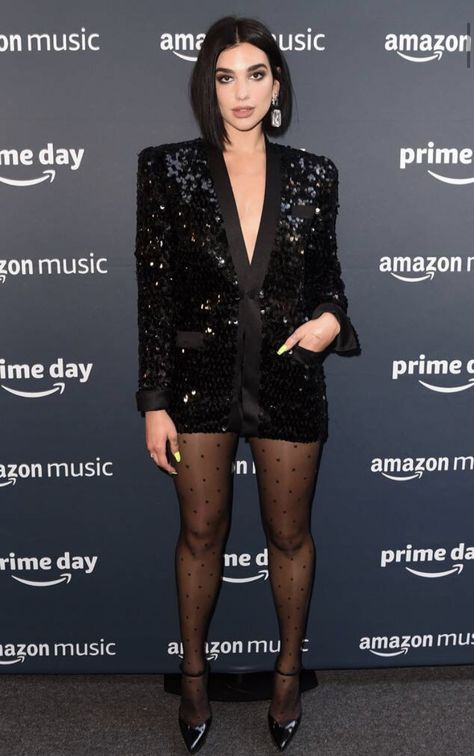 Black Sequin Blazer Outfit Party, Sequin Blazer Outfit, Black Sequin Blazer, Dua Lipa Concert, Mnet Asian Music Awards, Sequin Blazer, Amazon Prime Day, Black Pantyhose, People's Choice Awards