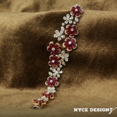 A Symphony of White and Red Diamonds in a Stunning Bracelet💎✨ Call/WhatsApp Us On +919911411512 To Get the Best Deals On Diamond Jewellery💎💎💎 Tag Family And Friends Who Would Love To Have This Stunning Bracelet Set💎 Express your valuable love towards us and continue following us for the latest news! #NyceDesignz #wristjewelry #diamondbracelet #diamond💎 Latest Diamond Bracelet Designs, Cocktail Jewellery, Ruby Bracelets, 2024 Jewelry, Red Diamonds, Wedding Jewellery Designs, Ruby Bangles, Bridal Diamond Necklace, Gold Bracelet Simple