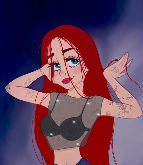 Redhead Characters, Disney Pop Art, Aesthetic Profile Picture Cartoon Soft, Punk Disney Princesses, Punk Disney, Cartoon Character Tattoos, Fashion Illustrations Techniques, Disney Princess Ariel, Pinturas Disney