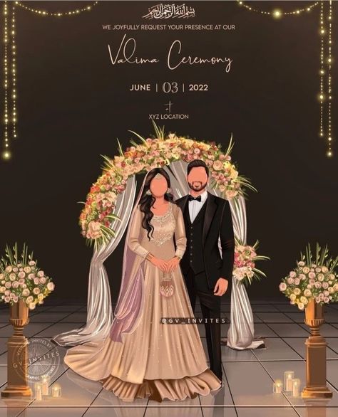 Wedding Ceremony Template, Pakistani Wedding Cards, Ceremony Template, Wedding Cards Images, Wedding Illustration Card, Caricature Wedding Invitations, Couple Illustration Wedding, Wedding Invitation Posters, Wedding Ceremony Invitations