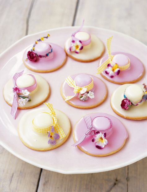 Elegance personified - Easter bonnet biscuits by Richard Bertinet. Mini Torte, Tea Party Food, Easter Baking, Easter Bonnet, Afternoon Tea Parties, Top Hats, Cookies Decorated, Tea Party Birthday, Kawaii Food