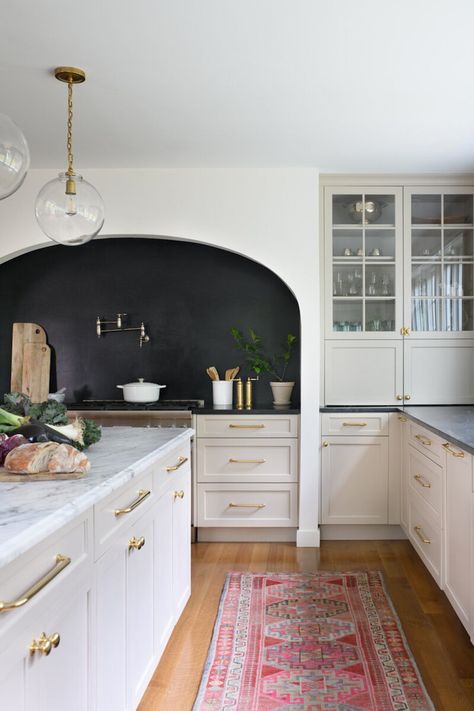 Tour a Bright Transitional Kitchen Expansion in Massachusetts · Haven Tudor Interior Design Inspiration, Cottage Interiors Kitchen, Tudor Cottage Interior, Kitchen Transitional Style, Arch Kitchen, Kitchen Expansion, Tudor Kitchen, Boston Interior Design, Transitional Kitchen Design