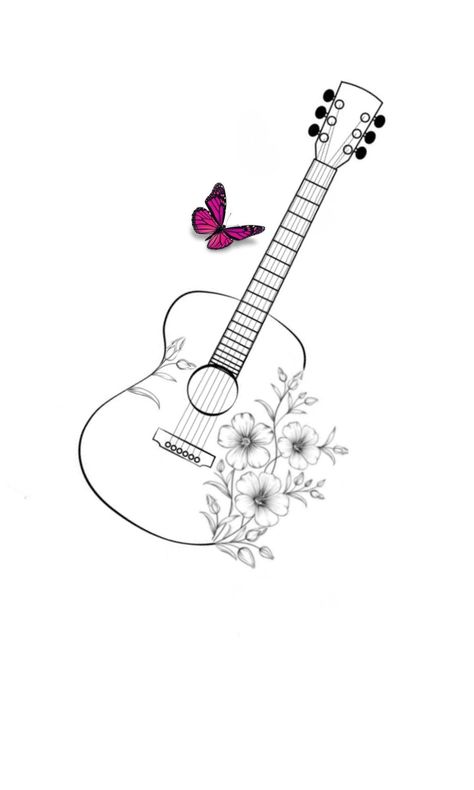 Ukulele Tattoo Ideas, Guitar And Roses Tattoo, Guitar And Flowers Tattoo, Music And Flower Tattoo, Tattoo Guitar, Guitar Tattoos, Guitar Tattoo Design, Ukulele Art, Wrist Tattoo Designs