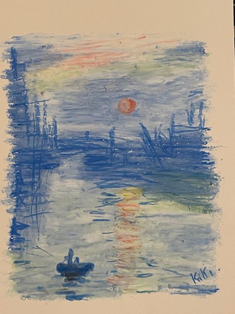 Water Pastel Art, Monet Oil Pastel, Impressionism Drawing Easy, Impressionism Art Easy Oil Pastel, Oil Pastel Impressionism, Hard Pastel Art, Oil Pastel Wallpaper, Water Oil Pastel, Monet Art Aesthetic