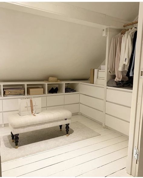 Attic Closet Ideas, Attic Bedroom Closets, Bench Under Window, Attic Closet, Attic House, Bench With Drawers, Apartment Makeover, Closet Layout, Loft Room