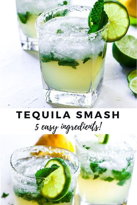 Lime Tequila Drinks, Tequila Smash Cocktail, Tequila And Lime Drink, Good Tequila Drinks, Tequila Mint Cocktail, Lemon Lime Cocktail, Summer Drinks Tequila, The Best Cocktails, Cocktails With Tequila Easy