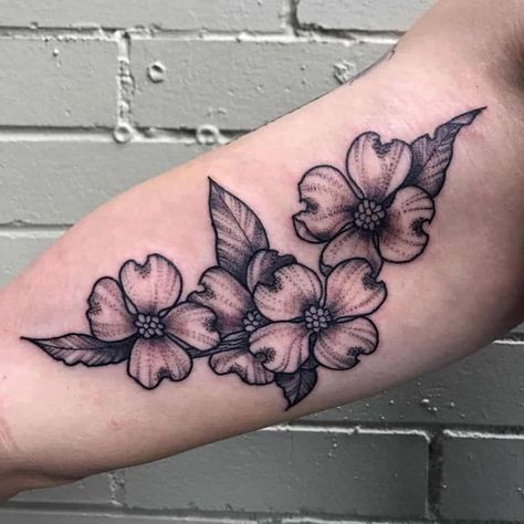 Tattoo Dogwood Flower, Dogwood Wrist Tattoo, Pink Dogwood Tree Tattoo, Dogwood Tree Tattoos For Women, Dogwood Blossom Tattoo, Dogwood Tattoos For Women, Dogwood Branch Tattoo, Dogwood Tattoos, Three Flower Tattoo