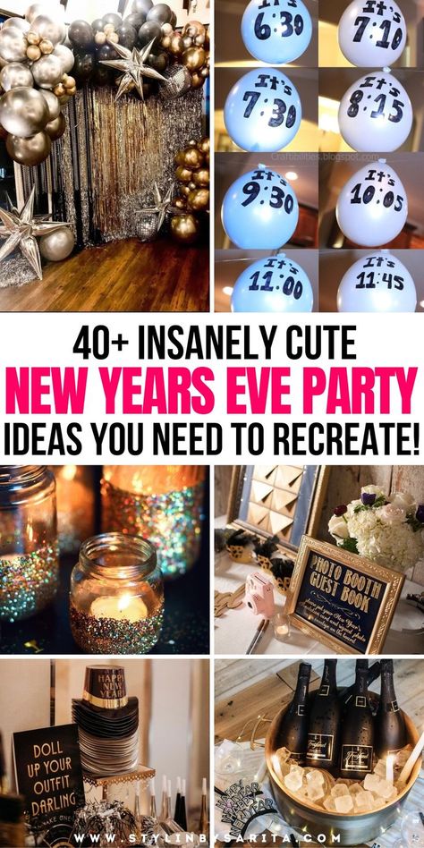 new years eve party ideas Nye Party Themes Ideas, Classy Nye Party Decor, Black And White Nye Party, New Years Eve House Party Ideas, New Years Hosting Ideas, New Years At Home Ideas, New Year’s Eve Home Party, New Year’s Eve Party At Home Decorations, New Years Eve Party Games For Adults