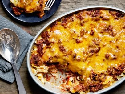 Sour Cream Noodle Bake Recipe | Ree Drummond | Food Network Creamy Chicken And Rice Casserole, Sour Cream Noodle Bake, Noodle Bake, Creamy Chicken And Rice, Chicken And Rice Casserole, Make Ahead Freezer Meals, Baked Pasta Recipes, Chicken And Rice, Beef And Noodles