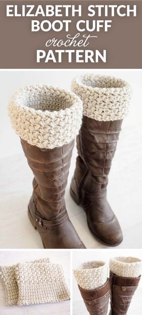 Elizabeth Stitch Boot Cuff Crochet Pattern - very quick and easy to make. They're the perfect accessory to go with a pair of jeans and your favorite boots. #crochetlove #crochetlife #crochetblanket #crochetaddict #crochetpattern #crocheteveryday #crochetinspiration #crochetgoodness #crochetdesign #crochetgirlgang #crochetallday #crochetgeek Crochet Boot Cuff Pattern, Crochet Boot Cuff, Boot Cuff Pattern, Crochet Boot Cuffs, Boot Cuff, Whip Stitch, Confection Au Crochet, Crochet Geek, Boot Toppers