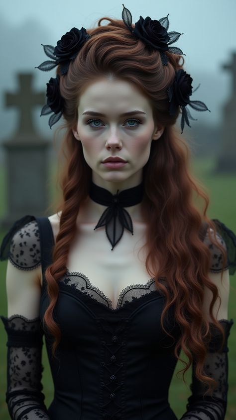 Gothic Hair Updo, Regal Hairstyles Queens, Victorian Goth Hair, Victorian Vampire Costume Women, Victorian Witch Makeup, Victorian Vampire Hairstyles, Victorian Updo Hairstyles, Vampire Hairstyles Halloween, Victorian Ghost Aesthetic