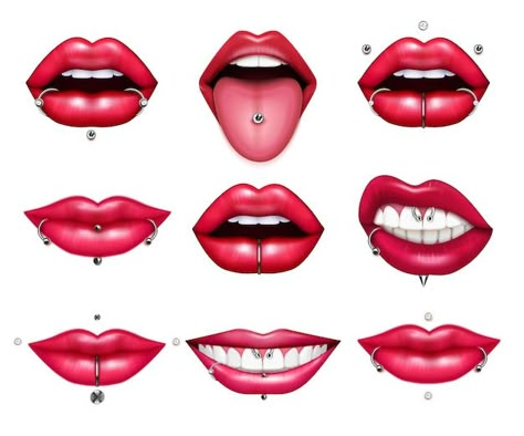 Tounge Piercing Drawing, Different Lip Piercings, Faces Line Art, Piercing Guide, Line Art Tattoos Men, Tattoos Men Leg, Art Tattoos Men, Drawing Mouth, Drawing Nose