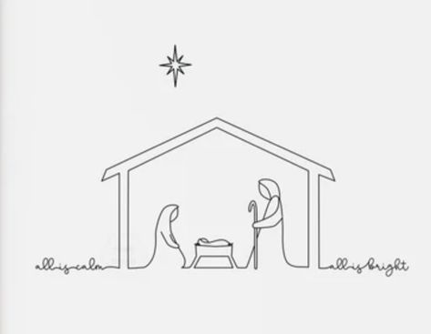 Nativity Scene Art Simple, Simple Manger Scene Drawing, Nativity Scene Tattoo, Christian Christmas Drawings, Christmas Manger Painting, Reindeer Sketch Simple, Manger Scene Drawing, Nativity Scene Drawing Simple, Nativity Drawing Simple