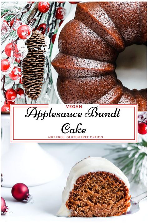 Applesauce Bundt Cake, Vegan Applesauce, Gluten Free Bundt Cake, Applesauce Spice Cake, Nut Free Desserts, Gf Sweets, Christmas Meals, Cooking Vegan, Dessert Vegan