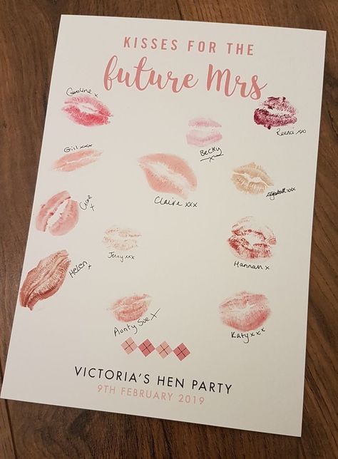 Games Hen Do, Cards For Bride To Be, Kisses For The Future Mrs, Bride To Be Activities, Classy Hens Night, Hen Do Ideas Classy, Hen Do Decor, Hens Activities, Bachelorette Cards For Bride