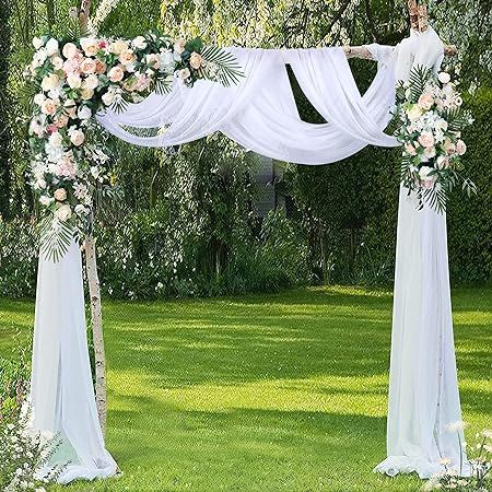 Amazon.com: Wedding Arch Draping Fabric 2 Panel White Arch Drapes for Wedding Ceremony Party Ceiling Outdoor Garland Decor White Valances 6 Yards : Home & Kitchen Country Wedding Arches, Drapes For Wedding, Tulle Wedding Decorations, Bridal Party Decor, Sheer Backdrop, Wedding Arch Draping, Arch Draping, Wedding Draping, Outdoor Garland