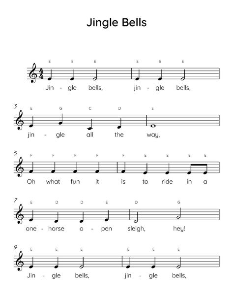 "\"Jingle Bells\" easy piano sheet music with letters and lyrics is perfect for beginner piano players." Piano Sheets For Beginners, Easy Violin Sheet Music, Piano Sheet Music Beginners, Accordion Sheet Music, Piano Christmas, Sheet Music With Letters, Piano Sheet Music Letters, Note Making, Piano Music Easy