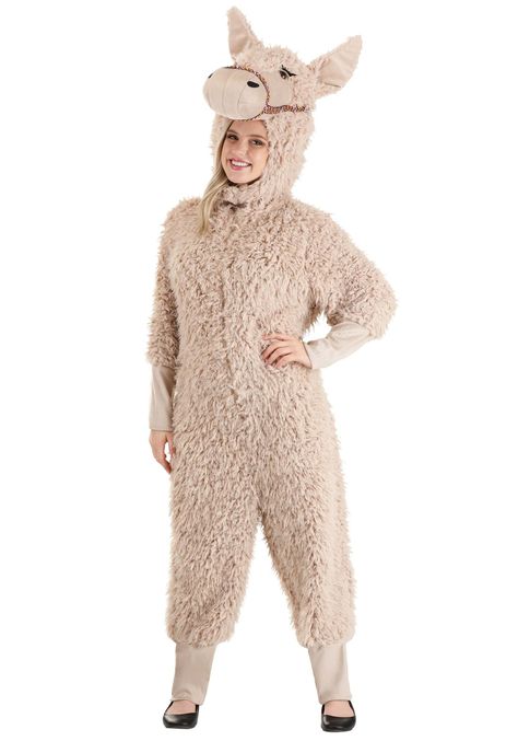 PRICES MAY VARY. Size: X-Large 100% polyester Long pile faux fur jumpsuit w/ zipper down center front Soft minky fabric arms band and leg bottoms Faux fur headpiece has fiber-filled muzzle, sewn on ears, hook and loop fastener under chin Be the ultimate party animal in this exclusive Llama Costume for Adults! The unisex jumpsuit zips up the front and is made of shaggy, long-pile faux fur. The sewn-on arm bands and leg bottoms are made of soft minky fabric in the same shade of beige as the fur. T Fur Jumpsuit, Llama Costume, Llama Llama Red Pajama, Fun Costumes, Red Pajamas, Pointed Ears, Party Animal, Costume Collection, Shades Of Beige