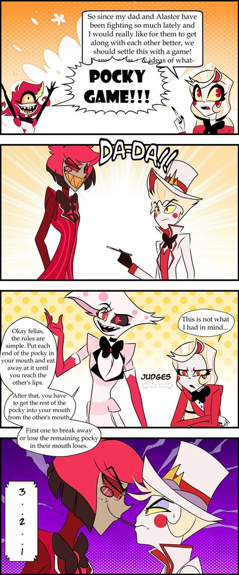 Jessica Rain on X: "Intense RadioApple Pocky Game!!! 😆(3 Parts) #HazbinHotel #HazbinHotelFanart #HazbinHotelAlastor #HazbinHotelLucifer #radioapple #HazbinHotelComic https://t.co/orwOtKuPD6" / X Radioapple Hazbin Hotel, Radioapple Fanart Spicy, Funny Hazbin Hotel, Pocky Game, Game 3, Helluva Boss, Clothes Ideas, Hazbin Hotel, Fan Art