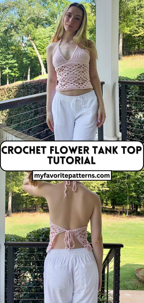 Crochet Flower Tank Top Tutorial Tank Top Tutorial, Flower Crochet Top, Crochet Tank Top Free, Crochet Bag Charm, Flower Tank Top, Crochet Tank Tops, Tank Top Pattern, Crochet Summer Tops, Crochet Tank Top