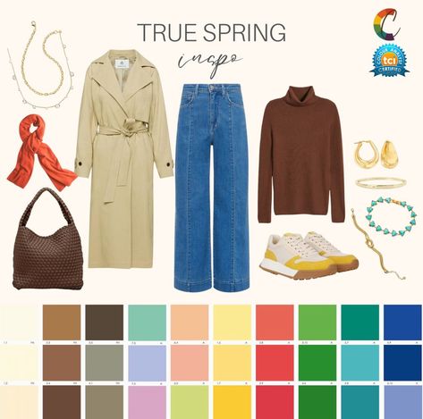 True Spring Outfits, Warm Spring Palette, True Spring Color Palette, Warm Spring Color Palette, Warm Spring Outfits, True Spring Colors, Spring Tones, Light Spring Colors, True Spring