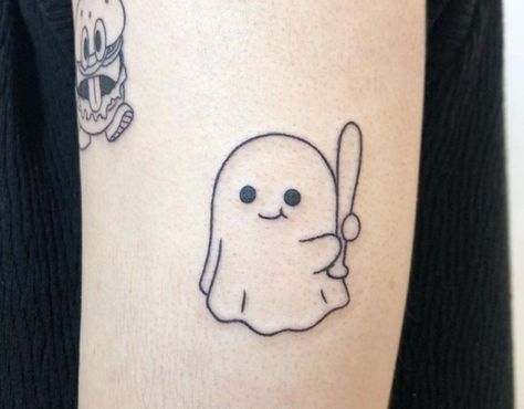 50+ Ghost Tattoo Ideas to Get Inspired By | Bonus: Their Meanings - InkMatch Small Cute Ghost Tattoos, Ghost Tattoo Ideas, Cute Ghost Tattoo, Holding Object, Dumbest Tattoos, Tea Tattoo, Moon Phases Tattoo, Crazy Tattoos, Ghost Tattoo