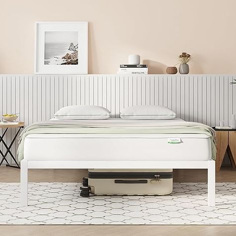 Amazon.com: Novilla Metal Platform Bed Frame, Wood Slat Support, No Box Spring Needed, Easy Assembly, White, Full : Home & Kitchen Bed Frame Without Headboard, Bed Frame Wood, Metal Platform Bed Frame, Bed Legs, Full Size Bed Frame, Wood Bed Frame, Queen Bed Frame, Beds And Headboards, Metal Platform Bed