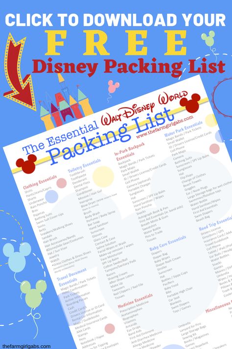 Heading to Walt Disney World Soon. Pack more fun and print this Essential Walt Disney World Packing List so you don't forget any of the Disney Packing essentials! Plan your perfect Disney World Vacation with these helpful Disney vacation tips. Print out this free Disney Packing List before you leave. #disneyworld #disneypackinglist #disneyhacks #disneytrip Disney World Packing List, Disney Packing List, Disney Packing, Packing List For Disney, Disney World Packing, Printable Packing List, Travelling Abroad, Disney Printables, Packing Essentials