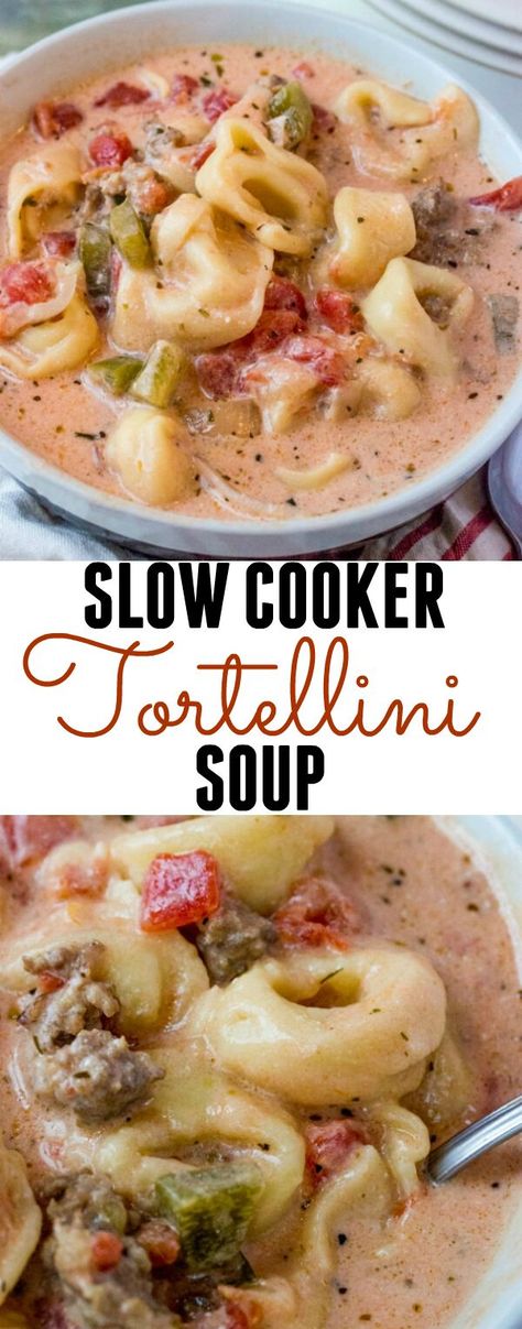 Creamy and delicious this Slow Cooker Tortellini Soup is filled with hearty veggies, meats, cheese and slow cooked until hot and yummy! Hello to the weekend! Do you all get those days where you simply don’t want to write anything but just want to share what you have created? Yeah,[Read more] Slow Cooker Tortellini, Slow Cooker Tortellini Soup, Crock Pot Tortellini, Tortellini Recipes, Slow Cooked Meals, Soup Recipes Slow Cooker, Tortellini Soup, Crock Pot Soup, Crock Pot Slow Cooker