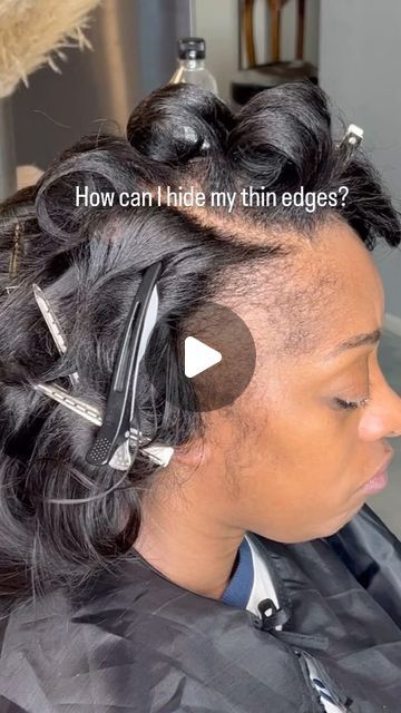 78K views · 3.4K likes | Alneita | Luxury Hair Extensions | Hair Spa on Instagram: "If your edges are already thinning, hair fiber products, colored gel, hairspray or makeup can be used to fill them temporarily🤸🏾 I used a hair fiber gel on my client and went over it with a baby hair brush to give a natural look of fine hairs🤷🏽‍♀️   This is for a short term fix, I always inform my clients about My hair growing hand crafted formula “The follicle fixer oil” and scalp scrubs to grow your hair back but sometimes you can’t wait 2 months to grow your edges, you want them NOW so this is a temporary hack👌🏽  Consult a trichologist or dermatologist to discuss potential long-term solutions👍  🚨Dm me now to book 757-559-3626  .  . #edges #explorepage #explore #hair #edgesonfleek #naturalhair #cu Protect Edges Natural Hair, Relaxer On Short Hair, Black Women Thinning Hair Styles, Thinning Edges Hairstyles, Protective Styles For Thinning Edges, How To Grow Edges Back Fast, Laying Edges Down Natural Hair, Hairstyles For Thinning Edges, Traction Alopecia Hairstyles