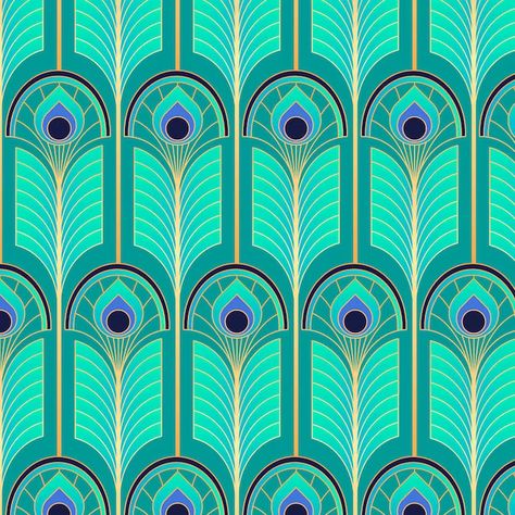 Art Deco Pattern Design, Art Nouveau Fabric, Peacock Feather Art, Feathers Art, Art Deco Peacock, Peacock Images, Gradient Art, Motif Art Deco, Art Deco Print