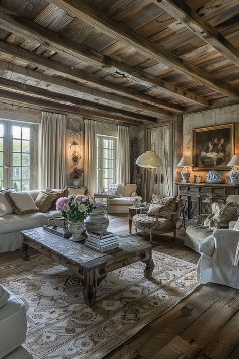 French Chic Living Room, French Country House Living Room, Rustic French Country Living Room, French Country House Interior, French Country Living Room Ideas, French Farmhouse Living Room, French Provincial Living Room, Country Living Room Ideas, French Glam