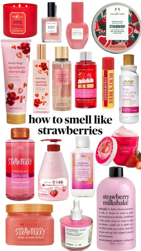 Smell Like Strawberries, Strawberry Coquette, Strawberry Perfume, How To Smell Good, Scent Combos, Strawberry Scent, To Smell Good, Body Hygiene, Beauty Routine Tips