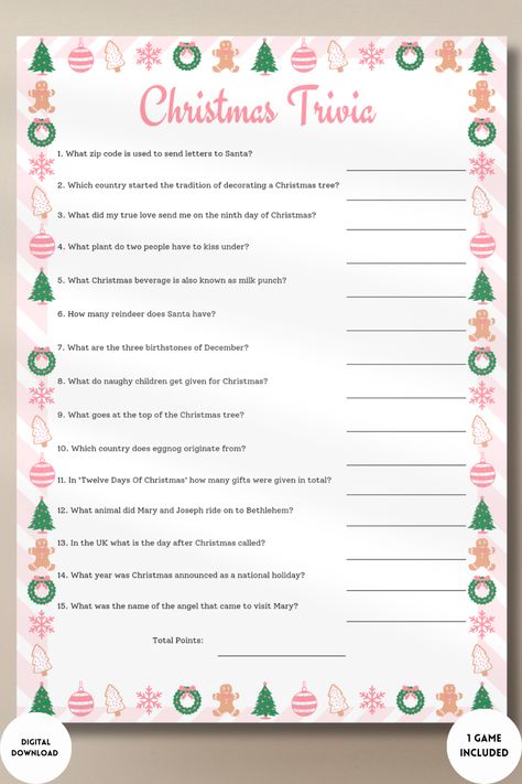 Christmas Trivia Game. Test your holiday knowledge with an Xmas quiz. Play alone or team up and see who gets the answers first! Christmas Trivia Game, Holiday Trivia, Trivia Categories, Christmas Trivia Games, Holiday Facts, Christmas Quiz, Activities Printable, Fun Christmas Games, Christmas Trivia