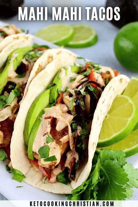 Mahi Mahi Tacos This recipe for Mahi Mahi Tacos features succulent strips of Mahi Mahi, blackened and served on a bed of zesty Mexican coleslaw and wrapped in a keto-friendly tortilla. #ketofishtacos #mahimahitacos #ketofishtacos #lowcarbfishtacos Mexican Coleslaw, Mahi Tacos, Mahi Mahi Tacos, Mahi Mahi Recipes, Mahi Fish, Homemade Tartar Sauce, Homemade Coleslaw, Delicious Seafood Recipes, Cilantro Lime Dressing