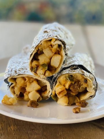 Eggless Breakfast Burritos - The Burnt Salad Breakfast Burrito Without Eggs, Breakfast Burritos No Egg, Egg Free Breakfast Burritos, Eggless Breakfast Sandwich, No Egg Breakfast Burrito, Eggless Breakfast Burritos, Camping Dip, Eggless Breakfast Casserole, Gluten Free Egg Free Breakfast