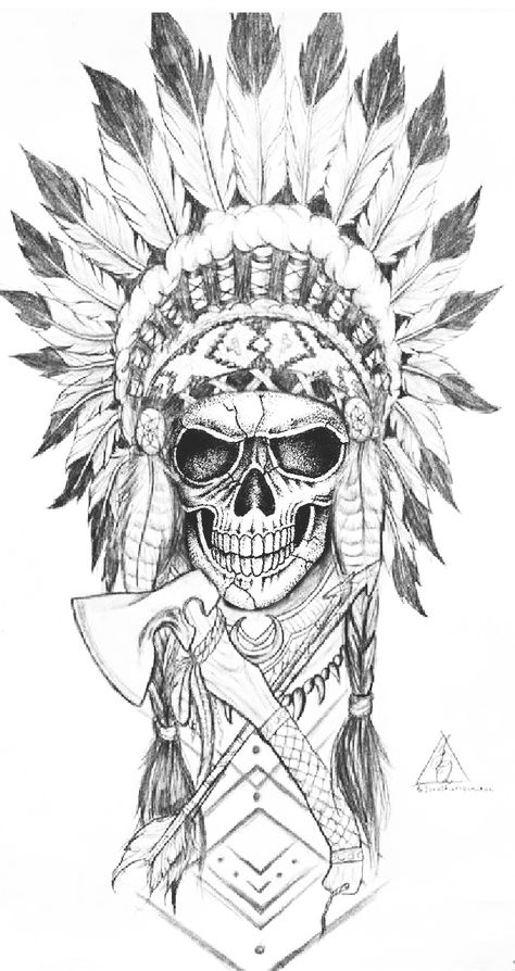 Skull Headdress Tattoo Design, Indian Skull Sleeve Tattoo, Skull Indian Headdress Tattoo Leg, Skull Head Dress Tattoo, Native American Skull Tattoo Headdress, Mohawk Indian Tattoo, Men’s Native American Tattoo, Stay The Course Tattoo, Skull Chief Tattoo