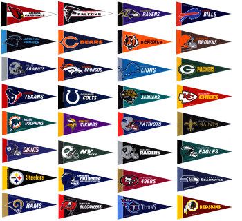 NFL football logos | Our heroes have arrived to rescue us from baseball. Pennant Template, Baseball Pennants, 32 Nfl Teams, Nfl Flag, Sports Flags, Pennant Flags, Pennant Banner, Pennant Flag, Nfl Logo