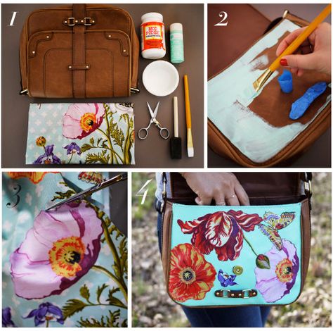 DIY fabric & placed onto old purse (especially good to cover leather stains, rips/tears, or eye sores on old bags that you still want to keep) Handmade Ice Cream, Floral Bags, Diy Purse, Lose Yourself, Ropa Diy, Handmade Knives, Handmade Jewelry Designs, Radiohead, Mod Podge