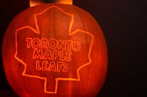 Made this last year at Halloween!!! Toronto Maple Leafs pumpkin Leaf Pumpkin Carving, Leaf Pumpkin, Stag And Doe, Creative Pumpkin Carving, Pumpkin Carving Ideas, Creative Pumpkins, Carving Ideas, Hockey Fans, Toronto Maple