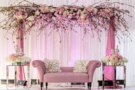 Warwick, RI Indian Wedding by Salwa Photography                                                                                                                                                                                 More                                                                                                                                                                                 More Vintage Wedding Decorations Elegant, Hiasan Perkahwinan, Cherry Blossom Theme, Pink Wedding Decorations, Reception Backdrop, Wedding Reception Backdrop, Cherry Blossom Wedding, Wedding Backdrop Decorations, Wedding Design Decoration