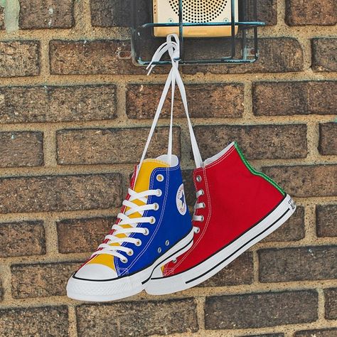 Converse Chuck Taylor All Star Hi Color-Block Sneaker | Journeys Color Block Converse, Yellow Chuck Taylors, Rainbow Converse, Chucks Style, Mode Converse, Baskets Converse, Dr Shoes, Hype Shoes, Aesthetic Shoes