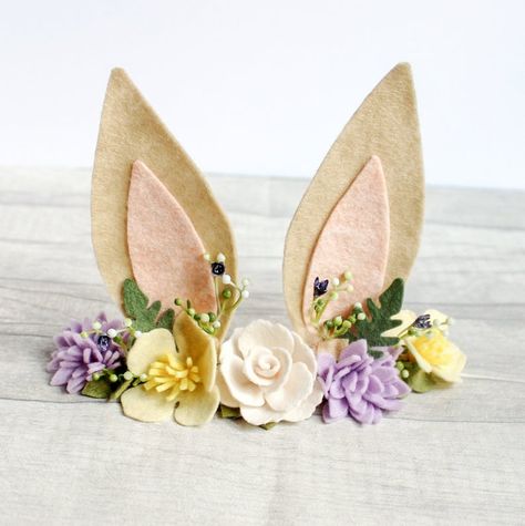 Easter Photo Shoot, Rabbit Headband, Rabbit Ears Headband, Bunny Headband, Felt Hair Accessories, Easter Photoshoot, Diy Lace Ribbon Flowers, Easter Headbands, Felt Crown