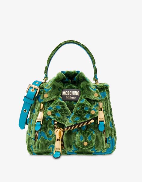 Tom + Lorenzo Oct. 23, 2020: Moschino Jacquard Velvet Tapestry Biker Bag: YEA or NAY? | Green top handle version Velvet Tapestry, Edgy Bags, Tapestry Bags, Moschino Bag, Tapestry Handbags, Moschino Bags, Paper Purse, Diy Bag Designs, Tapestry Bag