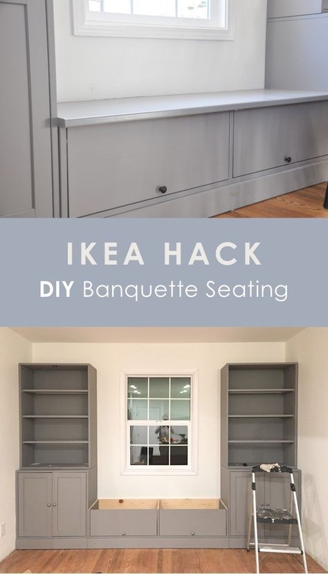 Ikea Banquette Seating, Ikea Banquette, Diy Banquette Seating, Ikea Havsta, Diy Banquette, Ruang Tamu Outdoor, Ikea Built In, Banquette Seating In Kitchen, Banquet Seating