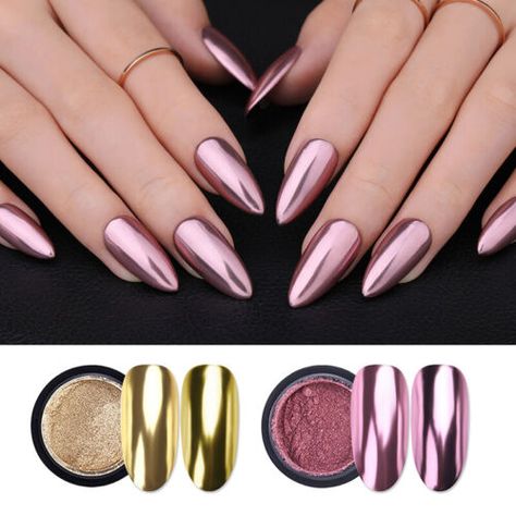 Nail Mirror, Nail Art Paillette, Nail Chrome, Color For Nails, Chrome Nails Designs, Mirror Nails, Nail Shimmer, Metallic Nails, Pigment Powder