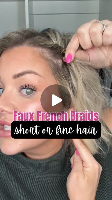 Short Hair Braid Hack, Plaits For Short Hair, Side French Braid Short Hair, Upside Down French Braid Bun, How To Braid Fine Hair, Fake French Braid Hairstyles, French Braid Fine Hair, Bob French Braids, Faux French Braid Short Hair